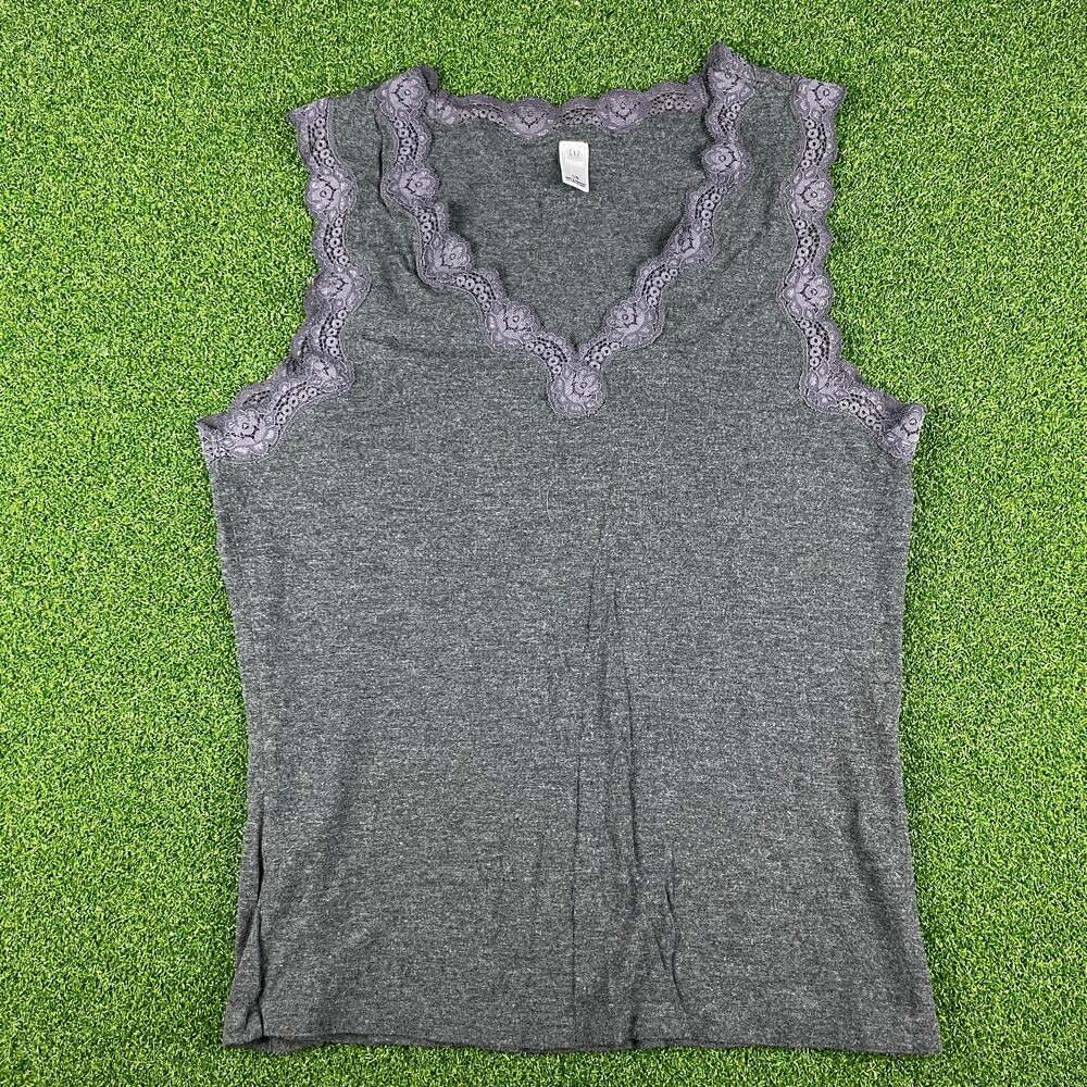 Vintage Gap Body Gray Lace Trim V Neck Soft tank Top Sz L
